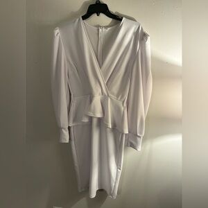 White Peplum Dress | Women’s XL | Long Sleeve V-Neck Dress | Easter / Spring